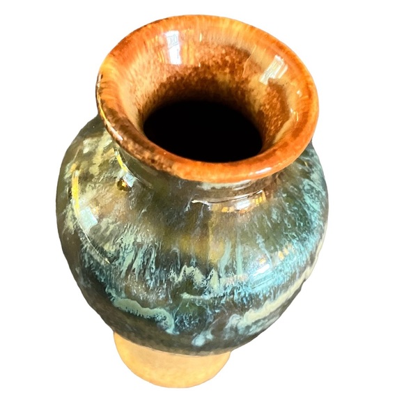 Handmade Shiny glazed ceramic bud vase. Blue, green and brown tones. 5.5” tall. - Picture 5 of 10